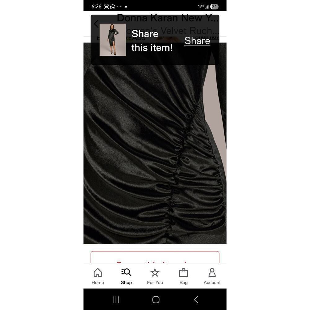 Donna Karan Plus Size 24W Black Satin Velvet Ruched Midi Dress Long Sleeve Party - Picture 5 of 14